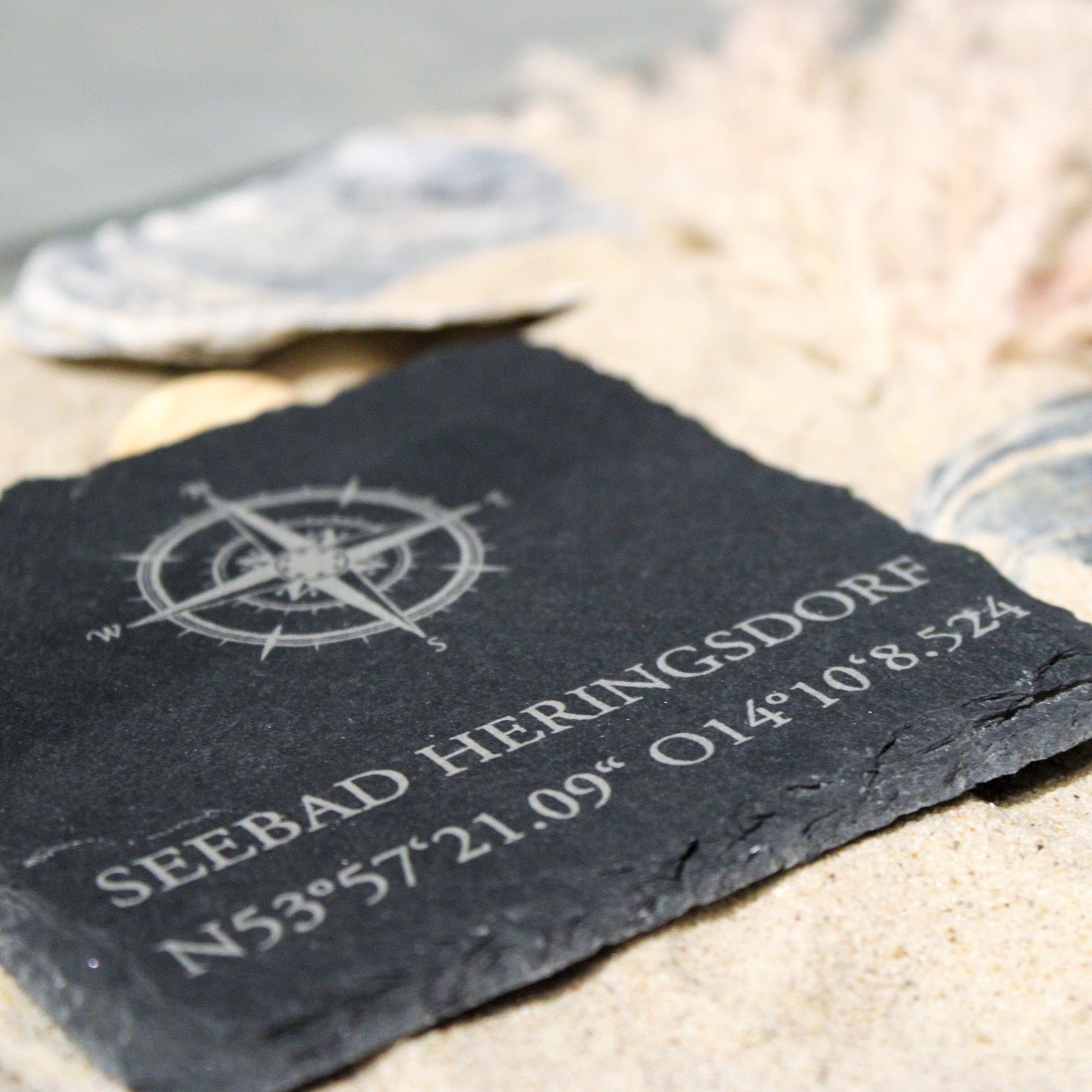 Untersetzer aus Schiefer "Seebad Heringsdorf" | 10x10cm - INSELLIEBE USEDOM