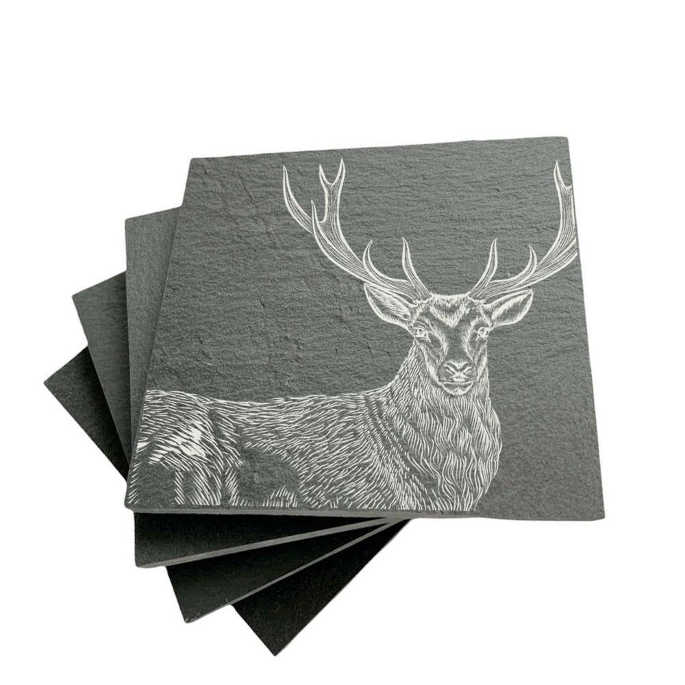 Untersetzer Schiefer "Hirsch" 4er Set | 10x10cm - INSELLIEBE USEDOM