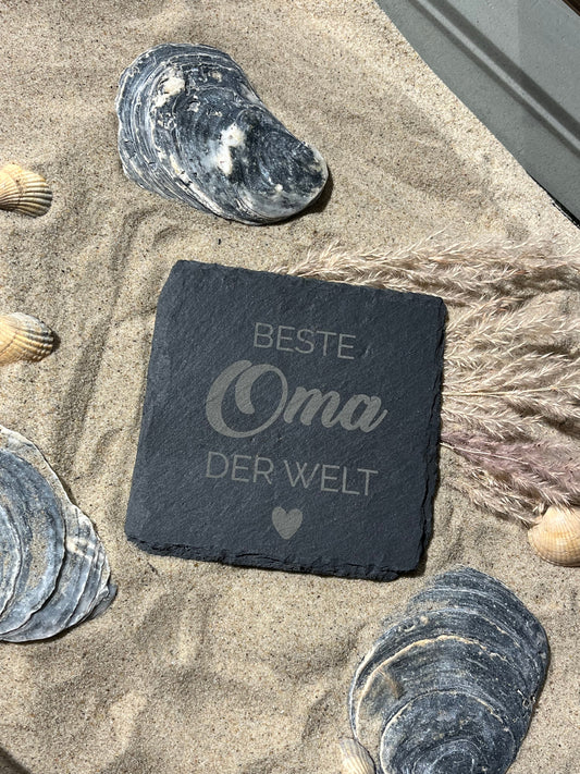 Untersetzer Schiefer "Beste Oma" | 10x10xm - INSELLIEBE USEDOM