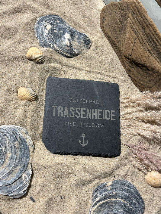 Untersetzer Schiefer "Ostseebad Trassenheide" | 10x10xm - INSELLIEBE USEDOM