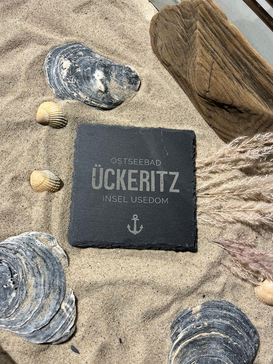 Untersetzer Schiefer "Ostseebad Ückeritz" | 10x10xm - INSELLIEBE USEDOM
