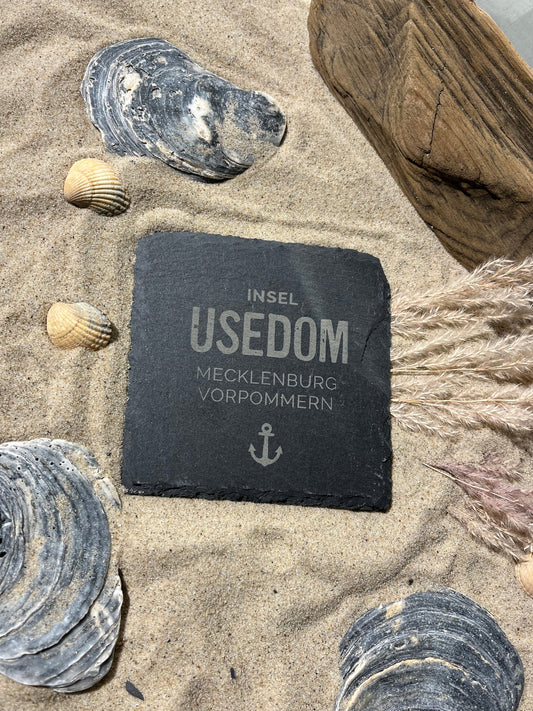 Untersetzer Schiefer "Insel Usedom Mecklenburg" | 10x10xm - INSELLIEBE USEDOM