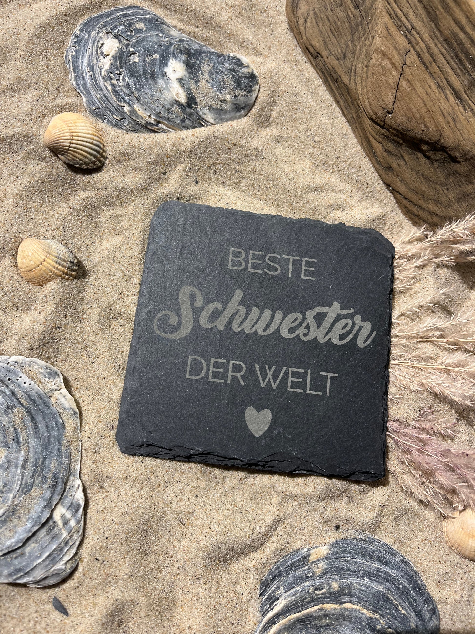 Untersetzer Schiefer "Beste Schwester" | 10x10xm - INSELLIEBE USEDOM