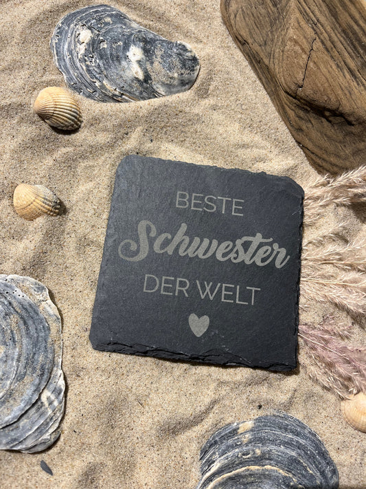Untersetzer Schiefer "Beste Schwester" | 10x10xm - INSELLIEBE USEDOM
