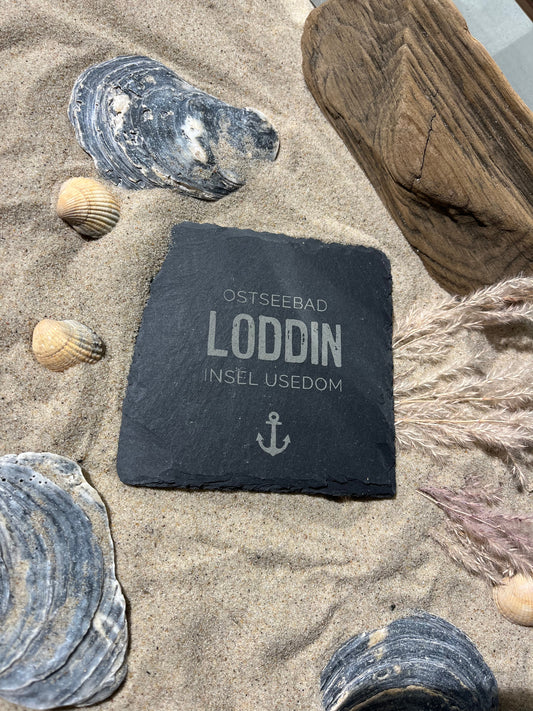 Untersetzer Schiefer "Ostseebad Loddin" | 10x10xm - INSELLIEBE USEDOM