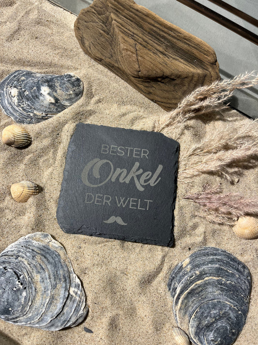 Untersetzer Schiefer "Bester Onkel" | 10x10xm - INSELLIEBE USEDOM