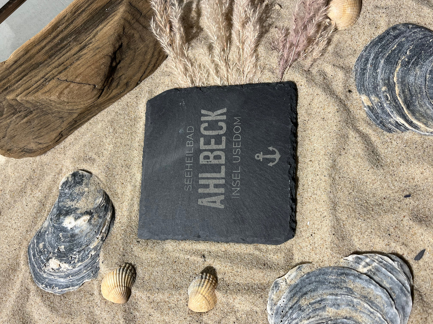 Untersetzer Schiefer "Seeheilbad Ahlbeck" | 10x10xm - INSELLIEBE USEDOM