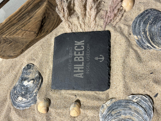 Untersetzer Schiefer "Seeheilbad Ahlbeck" | 10x10xm - INSELLIEBE USEDOM