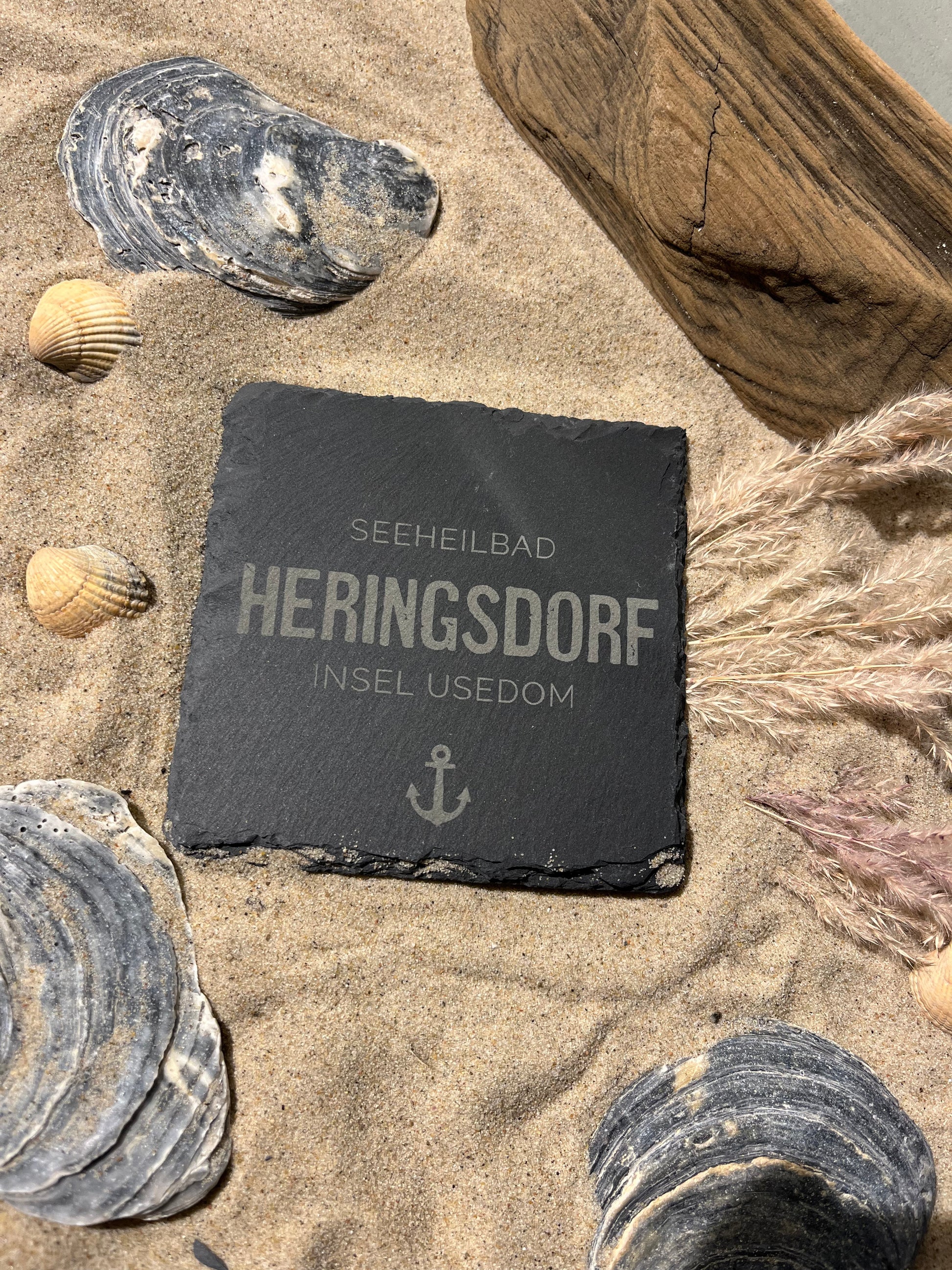 Untersetzer Schiefer "Seeheilbad Heringsdorf" | 10x10xm - INSELLIEBE USEDOM
