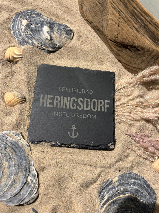 Untersetzer Schiefer "Seeheilbad Heringsdorf" | 10x10xm - INSELLIEBE USEDOM