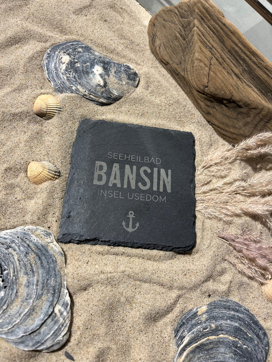 Untersetzer Schiefer "Seeheilbad Bansin" | 10x10xm - INSELLIEBE USEDOM