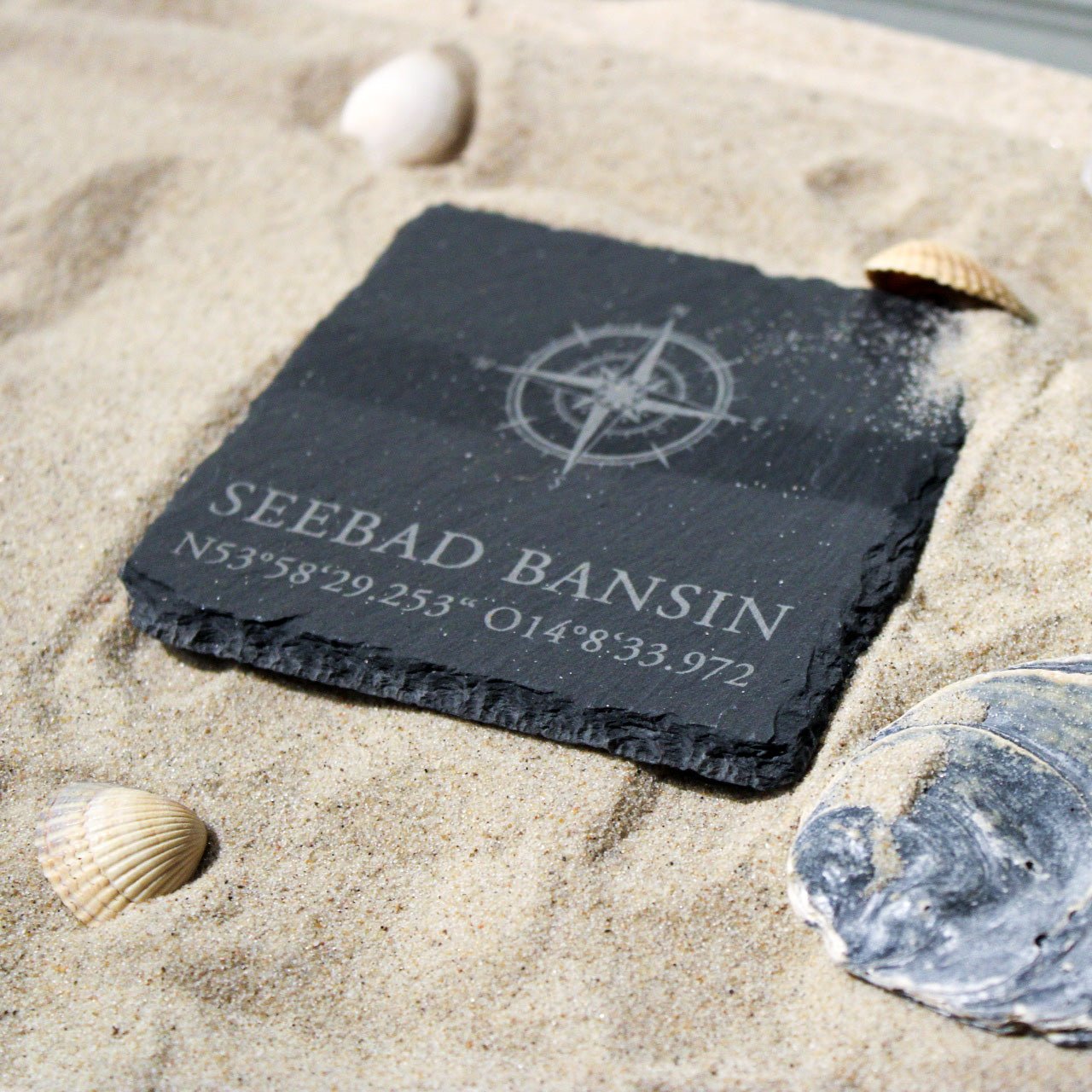 Untersetzer aus Schiefer "Seebad Bansin" | 10x10cm - INSELLIEBE USEDOM