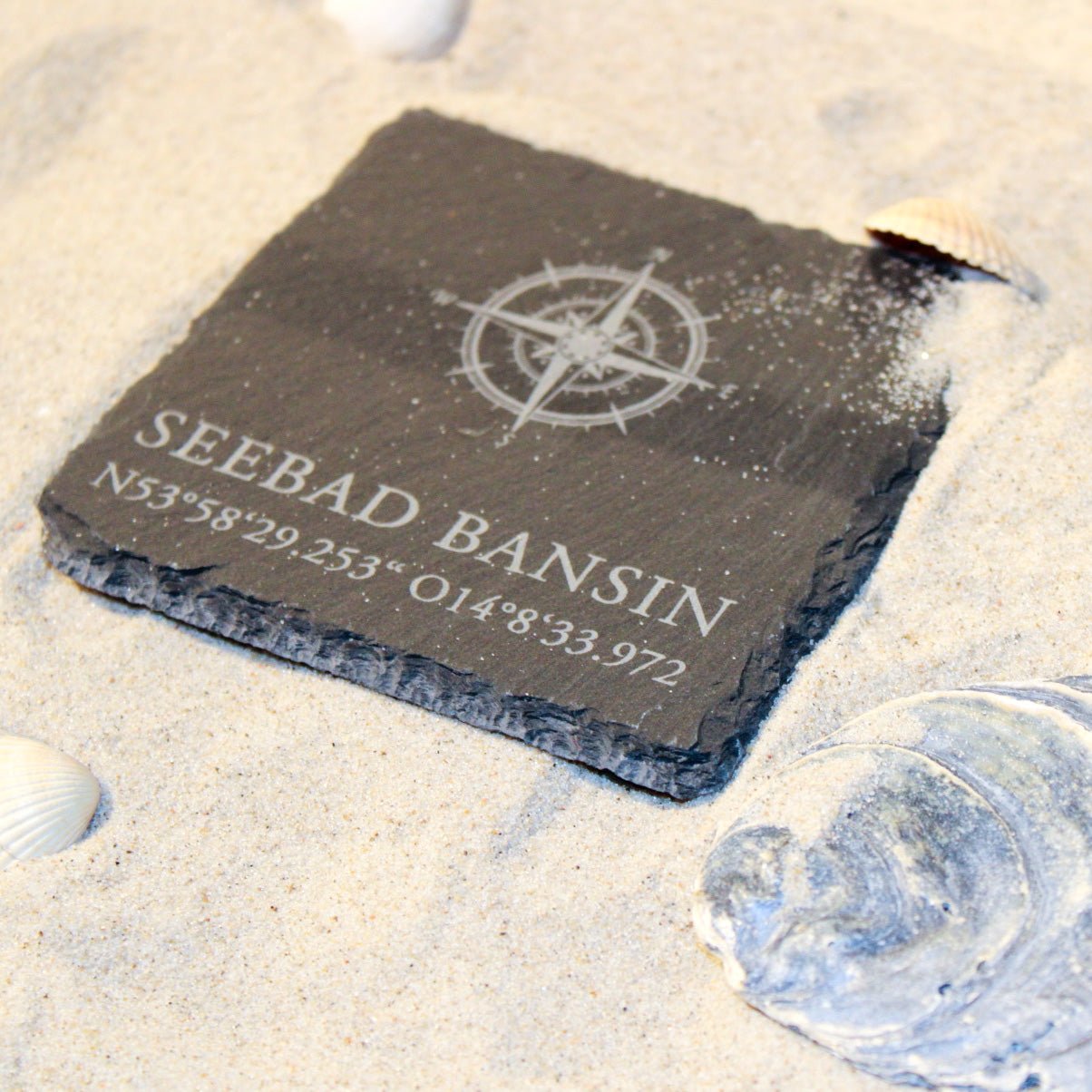Untersetzer aus Schiefer "Seebad Bansin" | 10x10cm - INSELLIEBE USEDOM
