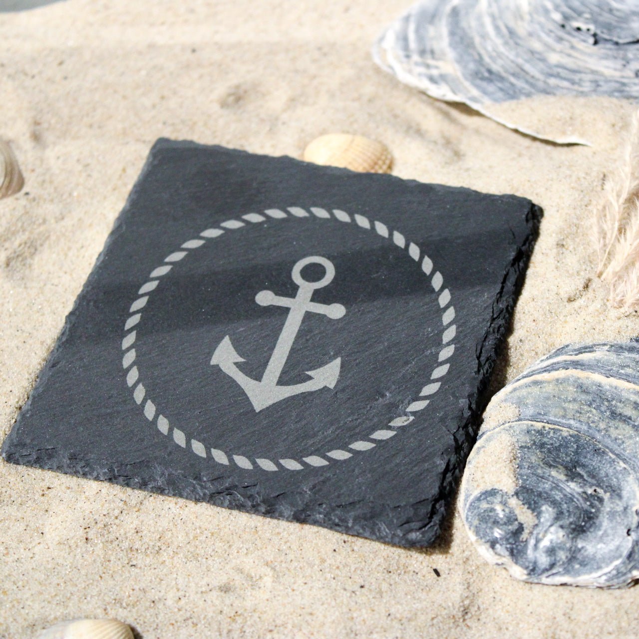 Untersetzer Schiefer "Anker Kreis" | 10x10xm - INSELLIEBE USEDOM
