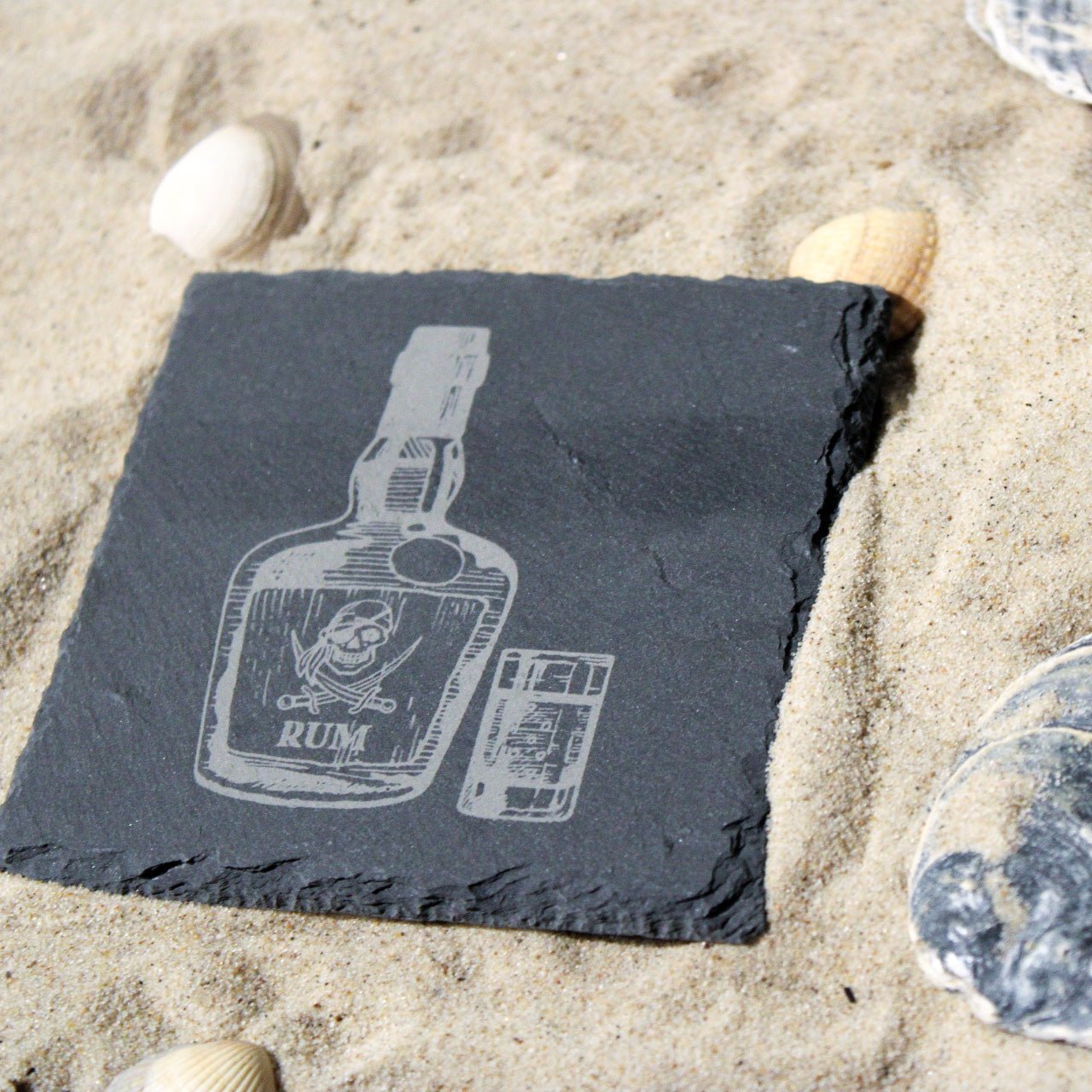 Untersetzer Schiefer "Buddel Rum" | 10x10xm - INSELLIEBE USEDOM