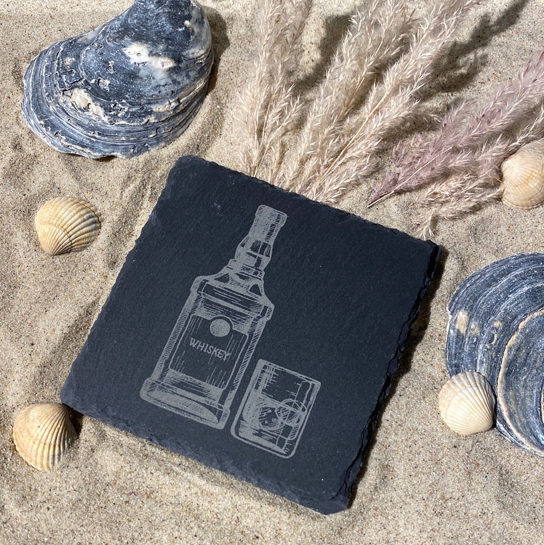 Untersetzer Schiefer "Buddel Whiskey" | 10x10xm - INSELLIEBE USEDOM