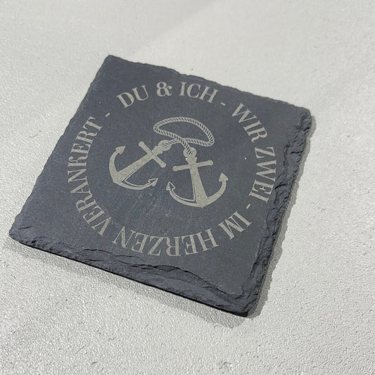 Untersetzer Schiefer "Du Ich Anker" | 10x10xm - INSELLIEBE USEDOM