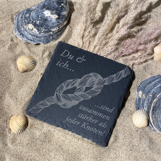 Untersetzer Schiefer "Du Ich Knoten" | 10x10xm - INSELLIEBE USEDOM