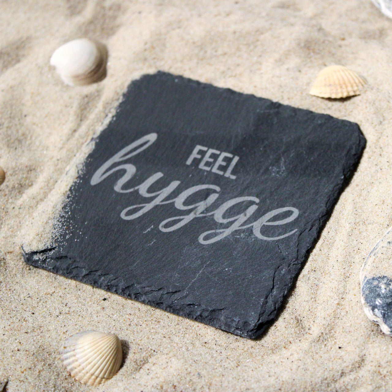 Untersetzer Schiefer "Feel Hygge" | 10x10xm - INSELLIEBE USEDOM