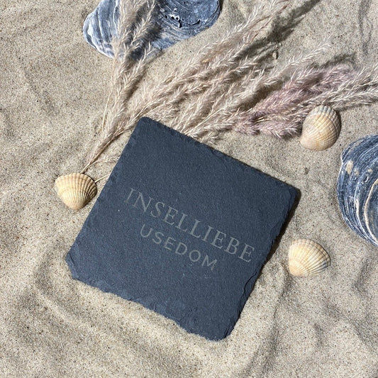 Untersetzer Schiefer "INSELLIEBE Usedom" | 10x10xm - INSELLIEBE USEDOM
