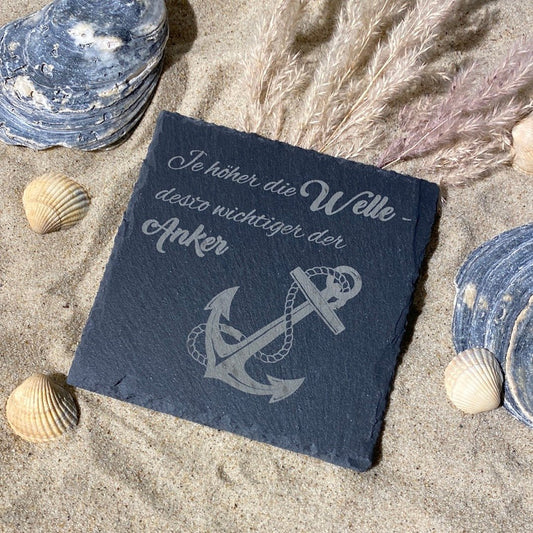 Untersetzer Schiefer "Je höher die Welle" | 10x10xm - INSELLIEBE USEDOM