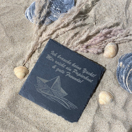 Untersetzer Schiefer "Keine Yacht" | 10x10xm - INSELLIEBE USEDOM