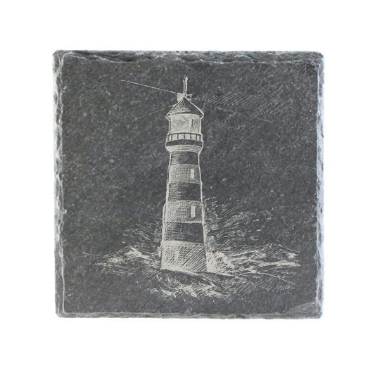 Untersetzer Schiefer "Leuchtturm Zeichnung" | 10x10xm - INSELLIEBE USEDOM