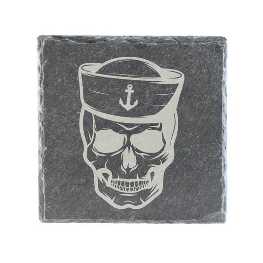 Untersetzer Schiefer "Totenkopf Seemann" | 10x10xm - INSELLIEBE USEDOM